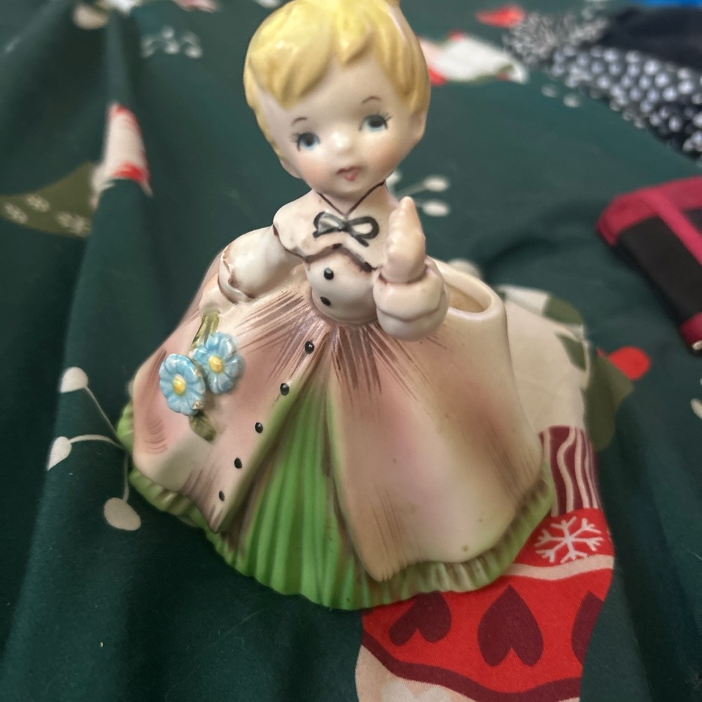 Vintage Ceramic Figurine with Pink Dress